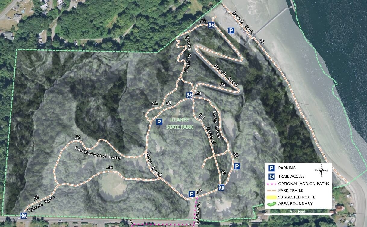 Trail map with imagery and elevation hillshading