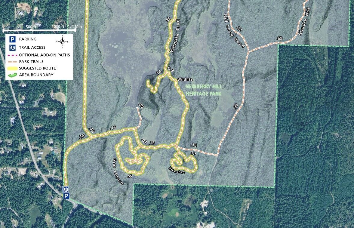 Newberry Hill Heritage Park Trails - South Section - Elevation and Hillshading