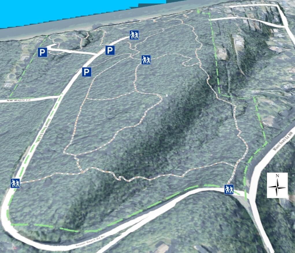 Scenic Beach State Park 3D Trail Map - View to North