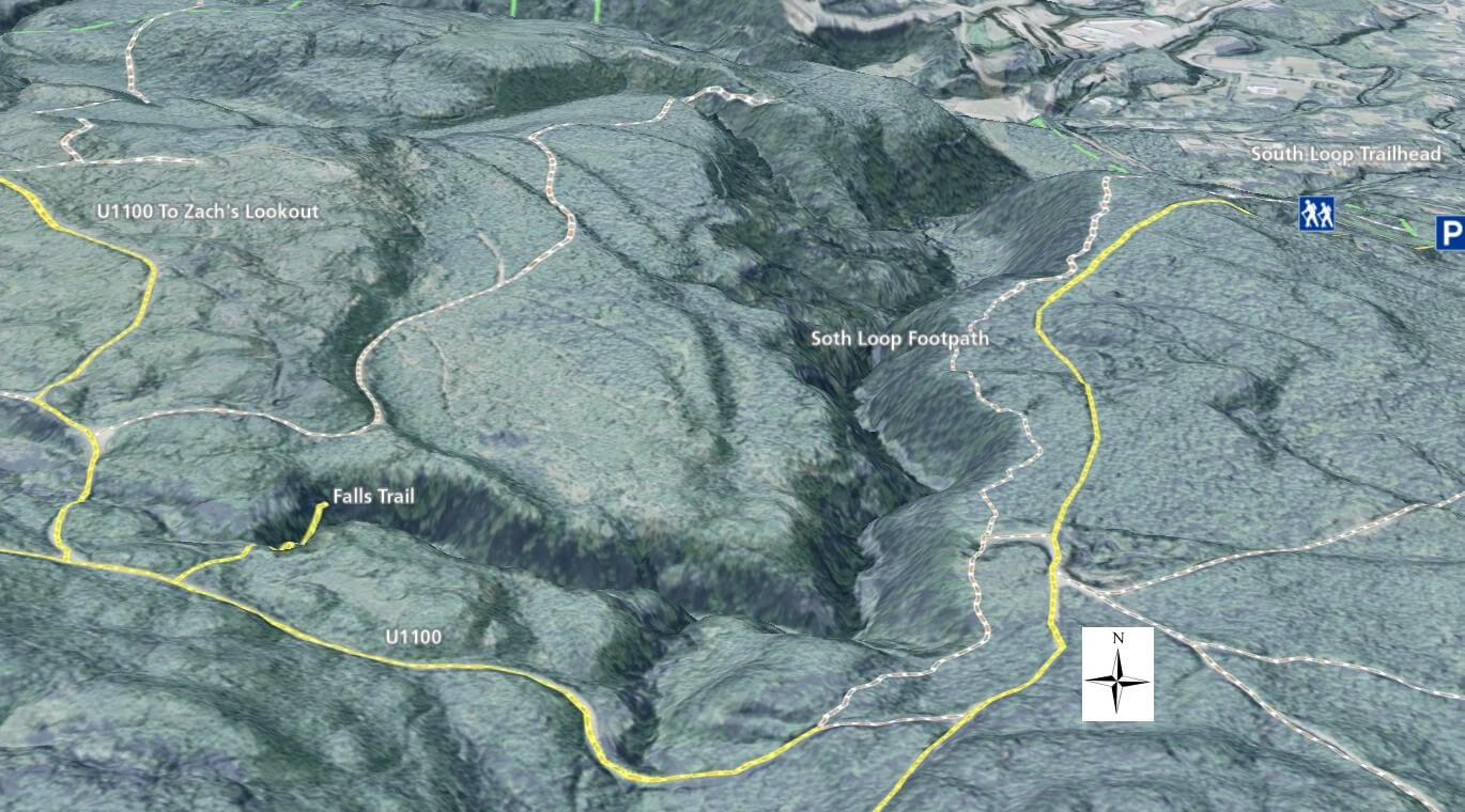Ueland Tree Farm 3D Trail Map - South Loop & Falls Trail