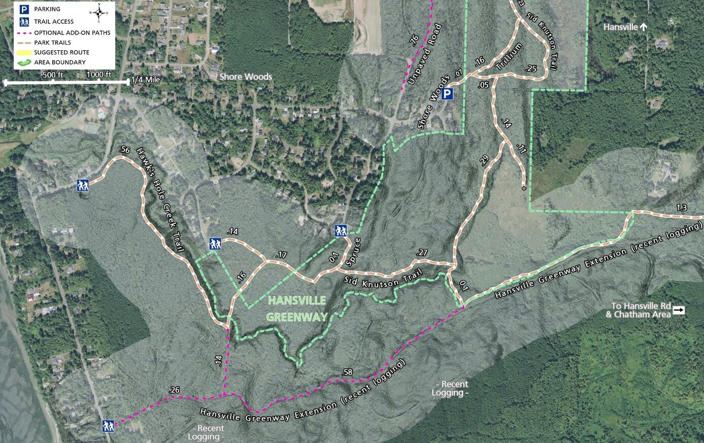 Hansville Greenway Trail Map - Imagery - SW and Shore Woods Area